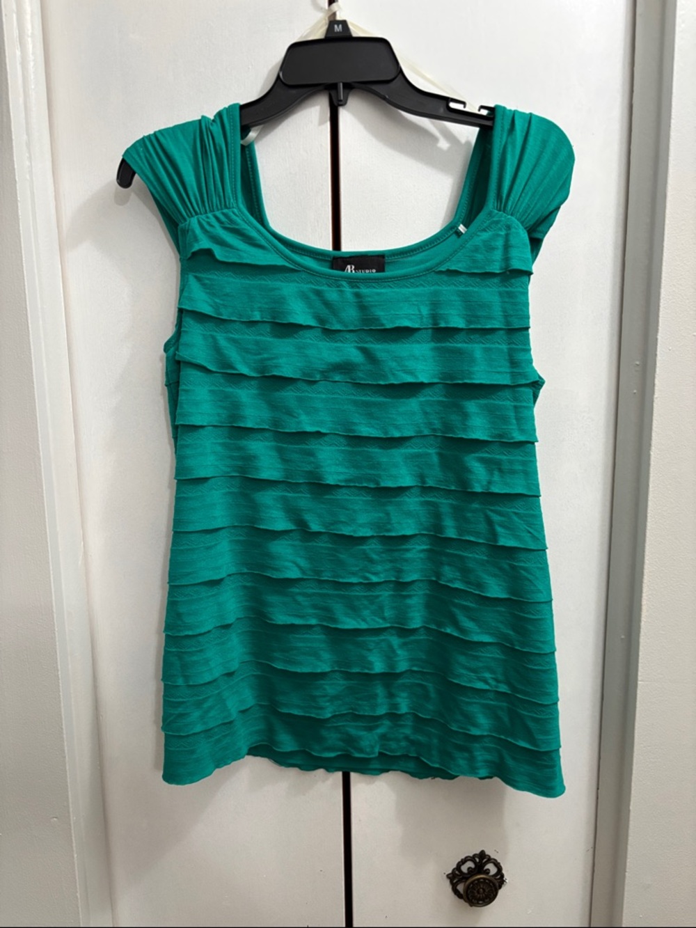 AB Studio Teal Ruffled Cap-Sleeve Tank